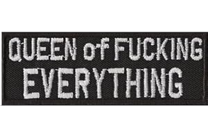 Frauen Aufnäher mit Spruch - Queen of f**king everything - Lady Biker Aufbügler für alle Stoffe | Heavy Metal Kutten Patch Applikation zum annähen/aufbügeln | Bügelflicken | 90x30mm