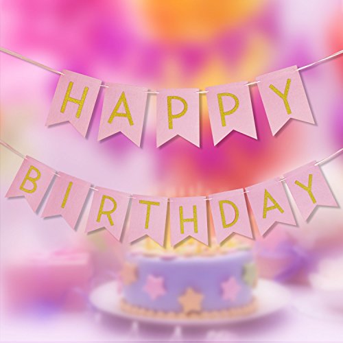 Happy Birthday Banner Papier Pompoms Blumen mit 2,5 Meter Streifen für Geburtstagsfeier Dekorationen (Rosa) - 6