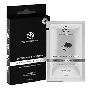 The Man Company Charcoal Nose Strips with Aloevera Extract | Whitehead & Blackhead Remover | Pores Cleanser | Dirt Free | Improves Skin Texture - 4 Strips