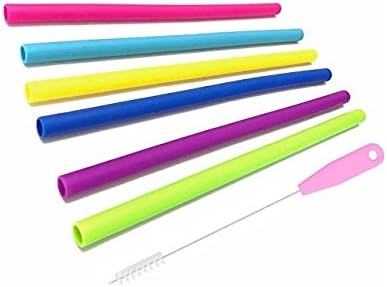Reusable Smoothie Straws (x6) for Healthy Teeth, Drinking Straws Silicone Straight Drinking Straw with Cleaning Brush for YETI/ RTIC Rambler Tumbler 30 Ounce/ 20 Ounce