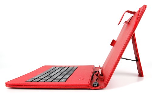 Durable Red Case With Micro USB Keyboard   Stylus Pen For Use With Hannspree Hannspad   Thalia Tablet PC 4  By DURAGADGET
