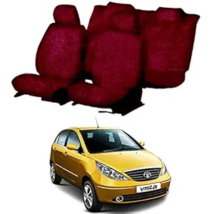 Chiefride Cotton Car Seat Cover for Tata Indica Vista (5 Seater) (Maroon) (All Detachable Headrest)