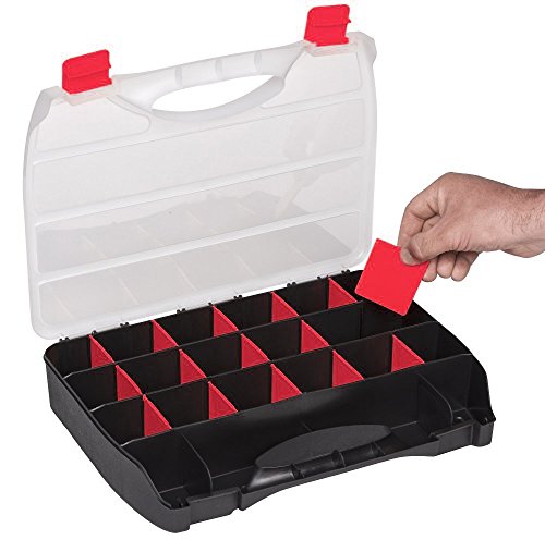 2 Stück XL Sortimentskasten Organizer mit 15 variablen herausnehmbaren roten Einteilern und großem Stauraum von Kreher, Maße 36,4 x 26,8 x 6,6 cm - 3