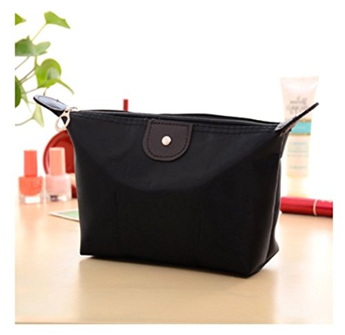 Domire Women Dumpling Shape Nylon Waterproof Zipper Cosmetic Makeup Bag Handbag ,Black