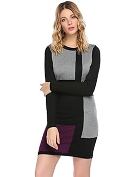 Meaneor Damen Winter Herbst Strickkleid Longpullover in Kontrastfarben mit Rundhalsausschnitt Langarm Basic Kleider...