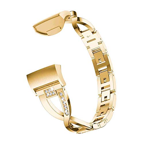Preisvergleich Produktbild YouN X Shape Kristall Zinklegierung Uhrenarmband für Fitbit Charge 3 (Gold)