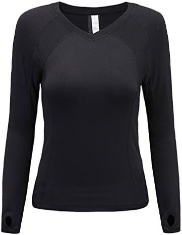Women's Sports Shirt, ADiPROD Quick Dry Gym Workout Running Long Sleeve Seamless Top Shirts for Women Black Size S