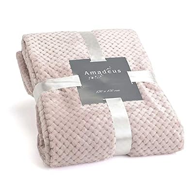 Adept Home Plaid de couleur vieux rose, 130x170 cm, collection Damier, Amadeus