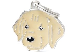 MY FAMILY MyFamily Medaglietta per Cane Personalizzata Made in Italy, Golden Retriever, Targhetta Cane con Incisione Gratis, Smaltata a Mano in Metallo, Collezione Friends, 33x30 mm