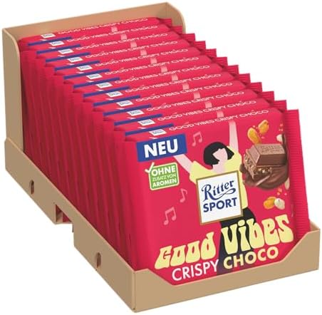 RITTER SPORT CRISPY CHOCO, Cioccolato al Latte Ripieno, 12 Pezzi da 100 g
