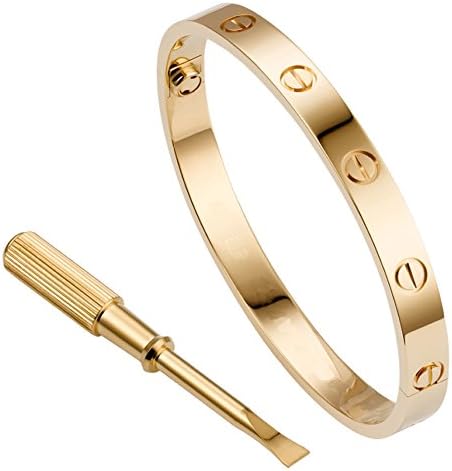 Brand New Stainless Steel Screw Head Design Oval Love Bracelets Bangle for Women Men with Screwdriver Yellow Gold Rose Gold Silver Colors (7.5"inches rose gold No stone)