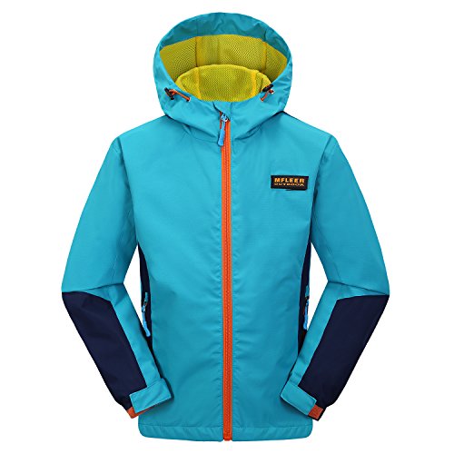 MFLEER Kinder Funktionsjacke Wasserdicht + Winddicht + UV-Schutz + Aktmungsaktiv Regenjacke Wanderjacke Outdoorjacke Kinder Jacket mit Kapuze Jungen Mdchen Blau 160