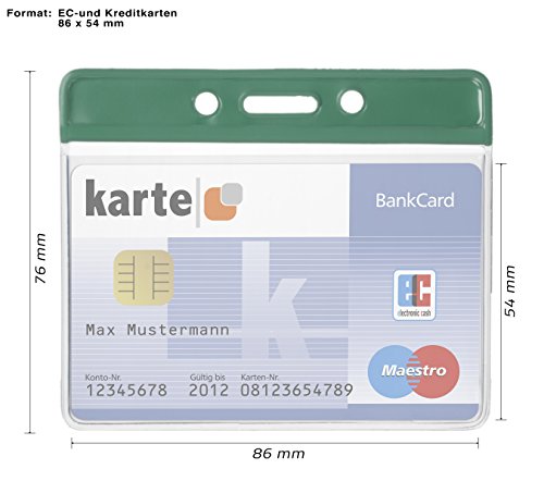 100 x Karteo   Funda para tarjeta y funda protectora con barras de color verde horizontalmente con portacredencial tipo yoyo verde