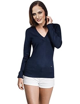 Vincenzo Boretti Damen Pullover mit geripptem V-Ausschnitt