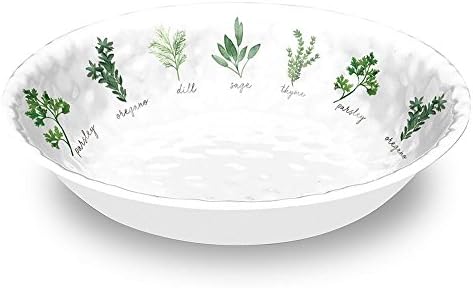 Epicurean MelamineWhite & Green Garden Herbs Salad Serve Bowl - 35cm