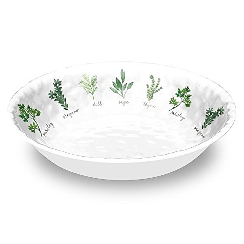 Epicurean MelamineWhite & Green Garden Herbs Salad Serve Bowl - 35cm