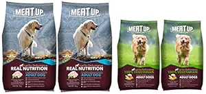 Meat Up Adult Dog Food, 5kg (Buy 1 Get 1 Free) & 100% Veg Adult Dry Dog Food, 3kg (Buy 1 Get 1 Free)