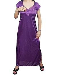 Indiatrendzs Women Nighty Satin Summer Nightwear Purple Gown With Free Size Robe Pack Of 2