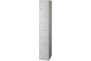 Office Hippo Bisley Steel Locker, Four Door, Fully Lockable Metal Storage, Metal Cabinet, Goose Grey, 30.5 x 45.7 x 180.2 cm