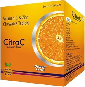 CitraC VItamin C & Zinc Chewable Tablets Orange Flavour Immunity Booster - 4 Pack x 15 Tab (60 Vitamin C Tablet)