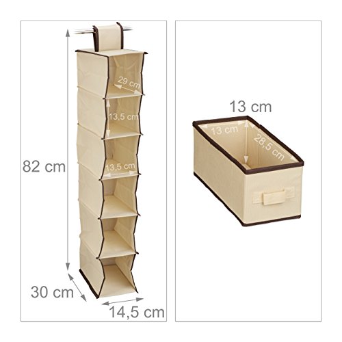 Relaxdays Hängeregal 6 Fächer mit 2 Schüben für Kleiderschrank, faltbar, HxBxT: ca. 82 x 14,5 x 30 cm, beige - 2