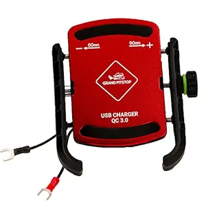 Grandpitstop Adjustable Mobile Holder- with Charger-Jaw Grip-Aluminium for Bike/Motorcycle/Scooter Handlebars (Red)