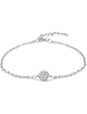 925er-Sterlingsilber-Armband mit Blumen-Anhänger, Zirkonia und verstellbarer Länge, 19 cm