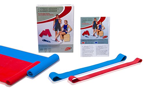 Dittmann Fitnessbänder 4er Set (2 Gymnastikbänder + 2 Rubber-Bänder)