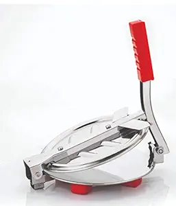 Zakheza Heavy Quality Stainless Steel 7.5 inch Dia.Puri Maker Press Machine with Handle, Manual Stainless Steel Roti Press, Papad,Khakhra,Chapati Maker (Red)