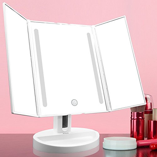 Auxent 3 Seiten Kosmetikspiegel mit LED Beleuchtung, Dimmbar durch Touch-Schalter, Blendfreie Bleuchtung, Schminkenspiegel mit 2 Klappbaren Seitenspiegeln für Makeup, Rasieren und Gesichtspflege - 5
