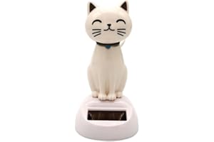 Nlinlin White Cat Solar Powered Decor, Cute Swing Animal Dancing Dolls Car Dashboard Ornament, Shaking Desktop Decoration for Home Office, Solar Power Kits
