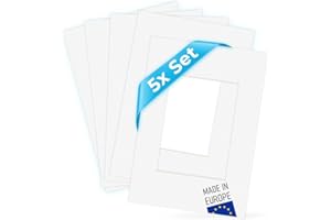 PHOTOLINI Passepartout 30x40 aussen für 20x30 innen, 5X säurefrei 1,5 mm Passepartout Karton Reinweiß, alterungsbeständige Schrägschnitt - Passepartouts, Präsentation & Schutz von Bildern und Fotos