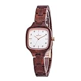 Frauen-hölzerne Uhr Sentai handgemachte hölzerne Uhr natürliche hölzerne Armbanduhr Weinlese Quarz Uhren 12mm Elegante hölzerne Uhr Diamant Quadratvorwahlknopf Supergeschenk Rotes Sandelholz