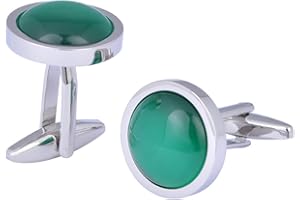Jonwo Round Opal Stone Cufflinks In Gift Box for Men Women French Shirt Cat Eye Cuff Links for Wedding Business Party