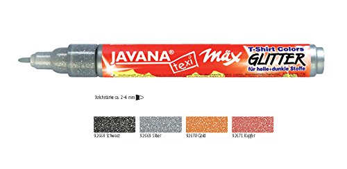 Javana C. KREUL plástico rotuladores Glitter Juego de 4 para Tejidos claros, tamaño plástico oscuras y Plata, Oro, Color Negro y Cobre