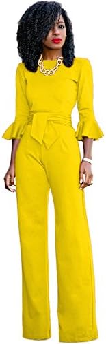 Corala Women Solid Long Sleeve Wide Leg Long Jumpsuits Romper Pants with Belt