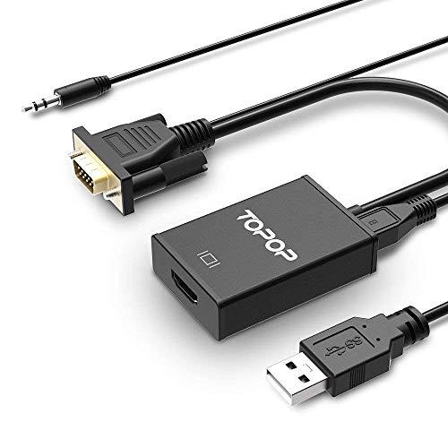 Topop VGA a HDMI Cable Adaptador Conversor con Alimentación USB, Resolución de 720P /1080P, Soporte de Audio para TV Ordenador Proyector Smart TV Box Portátil, HD TV AV HDTV Video Cable Converter