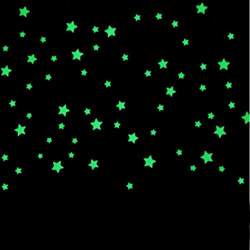 ZJENE 100PC Kids Bedroom Beautiful Fluorescent Glow In The Dark Stars Wall Stickers (3x3cm/1.19"x1.19", A)