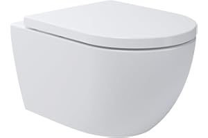 Soho Whirlflush Hänge WC mit Tornado Spülung | Wand WC Spülrandlos | Toilette Super Weiss mit Duroplast Soft Close WC Sitz | Hängetoilette WC ohne Spülrand