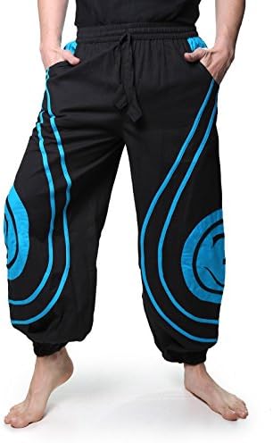 Kunst und Magie Om Goa Unisex Psy Baggy Pants Hippie Trousers Cotton Dance Tights - Black - XXXL