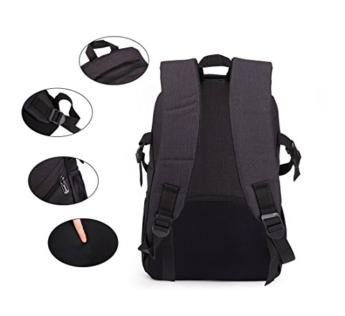 Maod Leinwand Freizeit Schulrucksack Jungen Rucksack schule daypack Laptoprucks  cke 15 Zoll Schultasche laptop backpack  Schwarz 