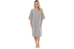 IUEG LIMITED IUEG Zip Up Dressing Gown Terry Towelling Bath Robes for Women 100% Cotton Dressing Gown Drying in Mint Blue Pink Navy Grey Mustard UK 8-34