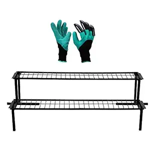 Green Touch 2 Step Stand for Multiple Plants and Pots Stand, Indoor Shelf Holder Rack, Gardening Stand,Indoor Outdoor (Black) with Hand Gloves Free