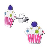 Diámetro: 7 mm Laimons Kids Pendientes para niña muffin Magdalena Verde, Amarillo, Rosa, Blanco, Azul Plata de ley 925