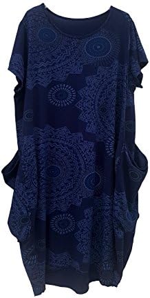 Wolfairy Women's Plus Size Dress Italian Boho Summer Aztec Jersey New (Navy, 28)