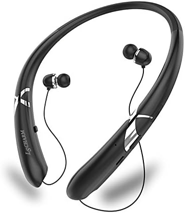 Bluetooth Headphones Retractable, LSCHARM Neckband Sport Wireless Earbuds Stereo Waterproof Noise Cancelling Headsets with Mic for iPhone Samsung iPad (Black)