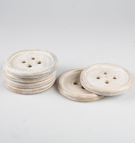 Sass & Belle Holz Knopf Holz Untersetzer, Set 6 Stück, braun - 3