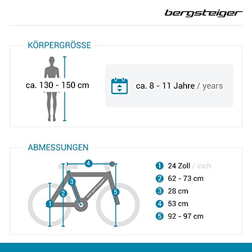 Bergsteiger Kansas 24 Zoll Mountainbike, Hardtail, Shimano-Schaltung, Kenda Weißwandbereifung, geeignet für 8 – 11 Jahre - 2