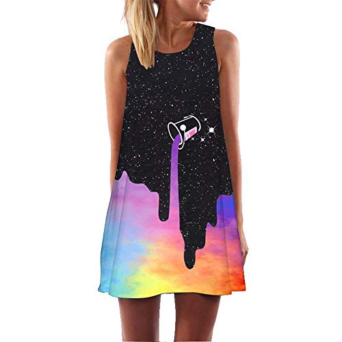binglinshang Nouvelle Mode Femmes D'été Boho Dress 2019 sans Manches O Cou Espace Galaxy Imprimé 3D Vêtements Casual Vintage Beach Party Robes, S