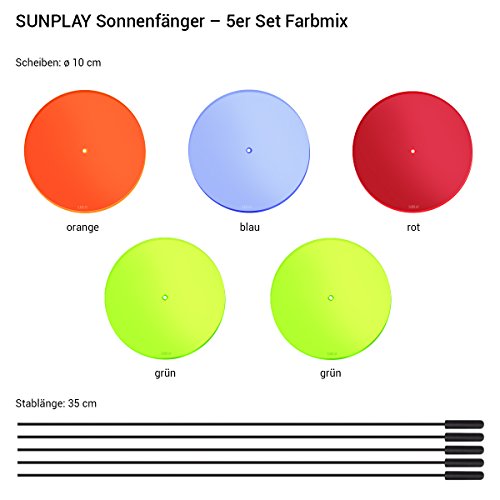 SUNPLAY „Sonnenfänger-Scheiben“ im FARBMIX, 5 Stück zu je 10 cm Durchmesser im Set + 35 cm Schwingstäbe - 2
